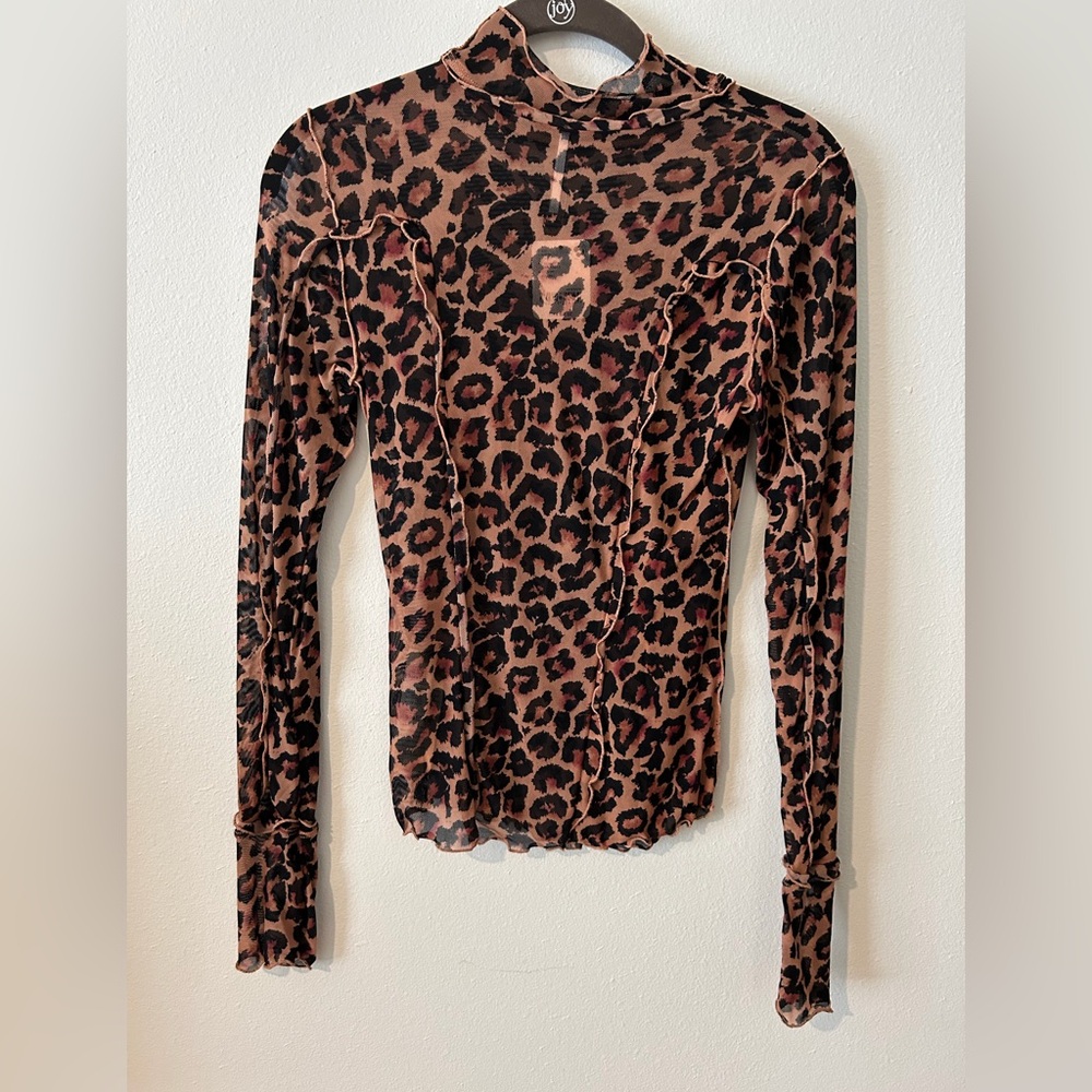 Free People Leopard Cats Meow Mesh Blouse (Cocoa)